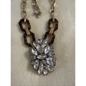J CREW Rhinestone Cluster Pendant Mixed Material Chunky Chain Statement Necklace